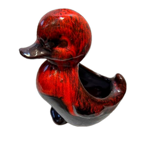 Evangeline Canuck Pottery Duck Mini Planter Red Drip Glaze